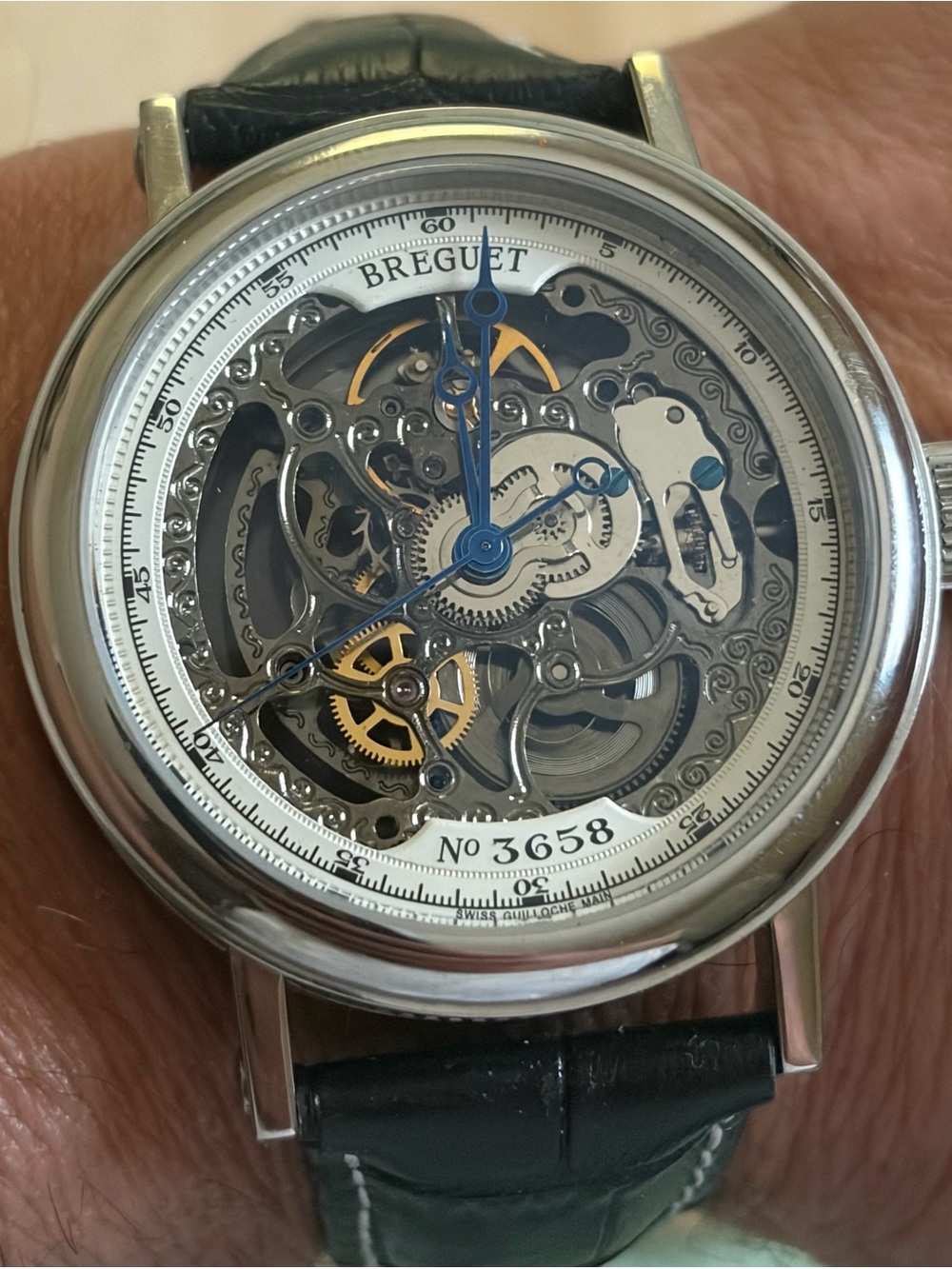 Skeleton Mechanical Watch Exhibition Back Black Leather Strap